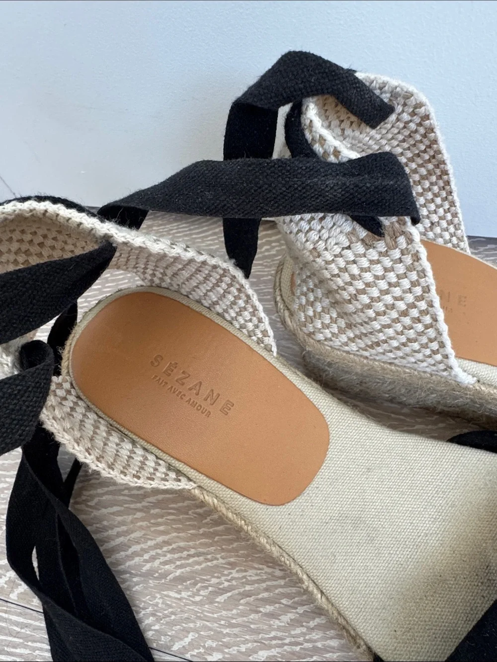 Sézane Black Espadrille Wedge Sandals with Ankle Wrap